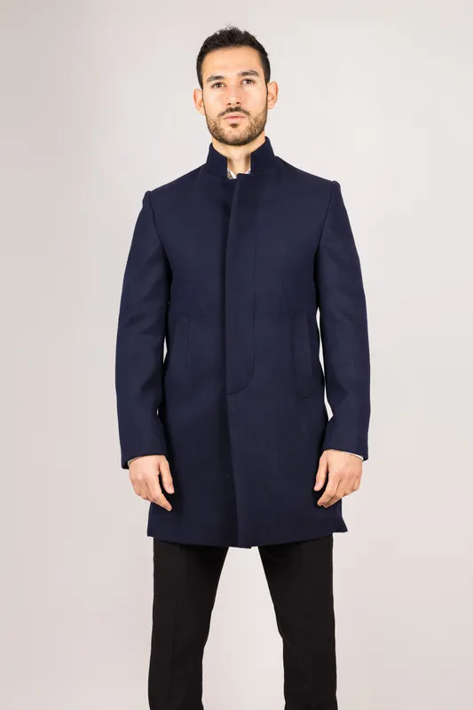 Men's Stand Collar Wool Blend Overcoat - Infinity Leather