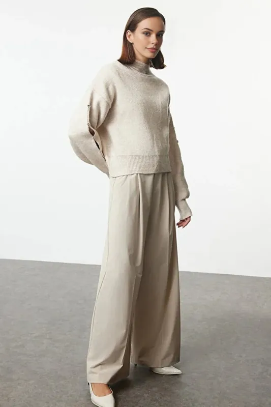 Soft Textured Knit Sweater With Button Detailing - WOVCOR