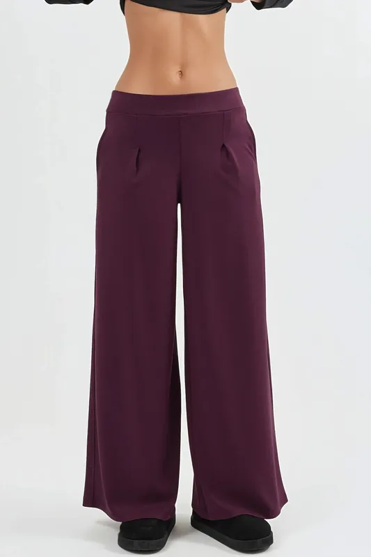 Elastic Waist Wide Leg Pants - Busem