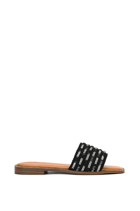 Alba' Diamante Woven Strap Slider Sandals - XY London