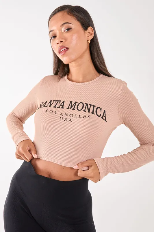 Long Sleeve Santa Monica Varsity Top - Pink Vanilla