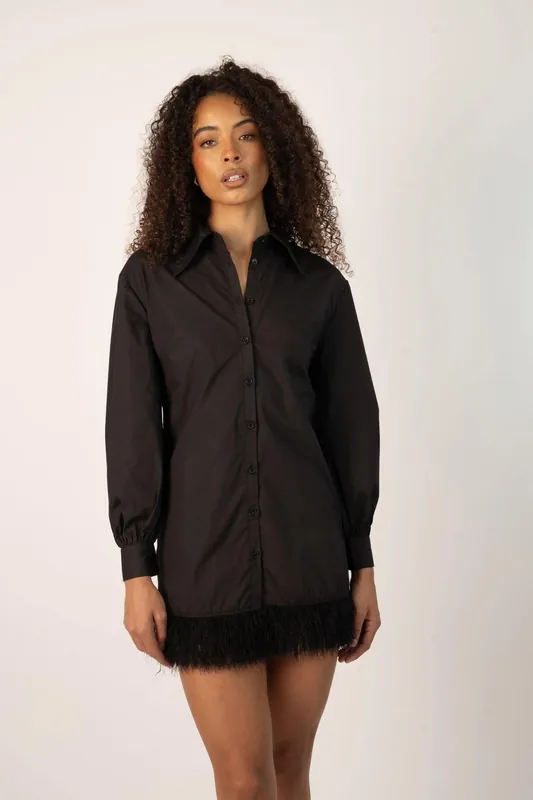 Siya Shirt Dress Fur Hem - Jaded Rose