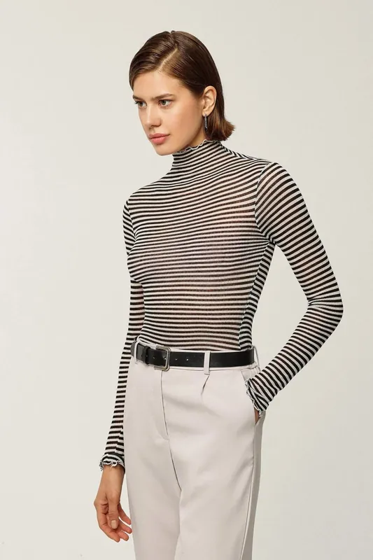 Striped Half Turtleneck Top - Hiccup