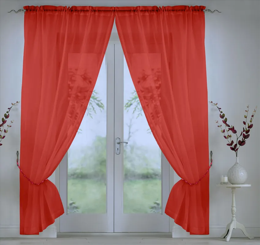 Elegant Plain Voile Panel Curtains PAIR, Sheer Light-Diffusing Window Treatments with FREE Tie Backs