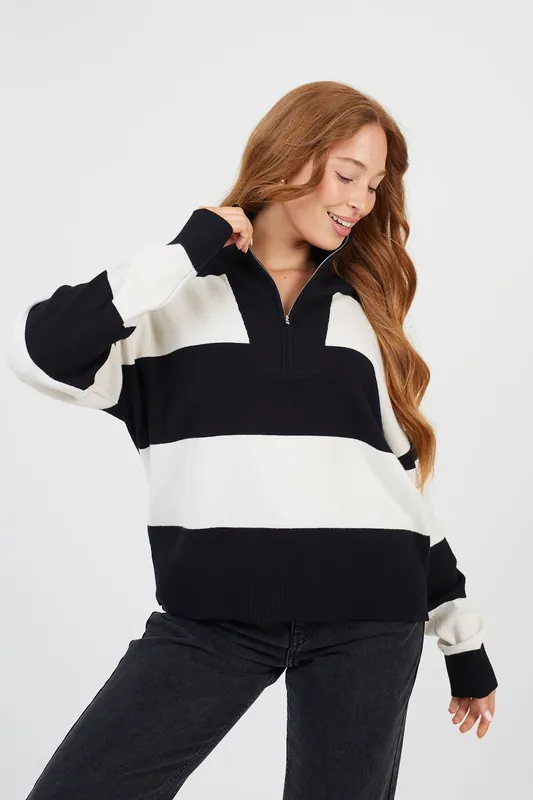 Striped Half Zip Knitted Jumper - Brave Soul