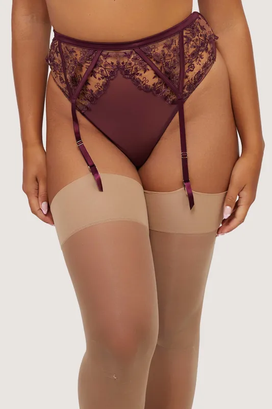 Cassia Wine Custom Embroidery Suspender - Playful Promises