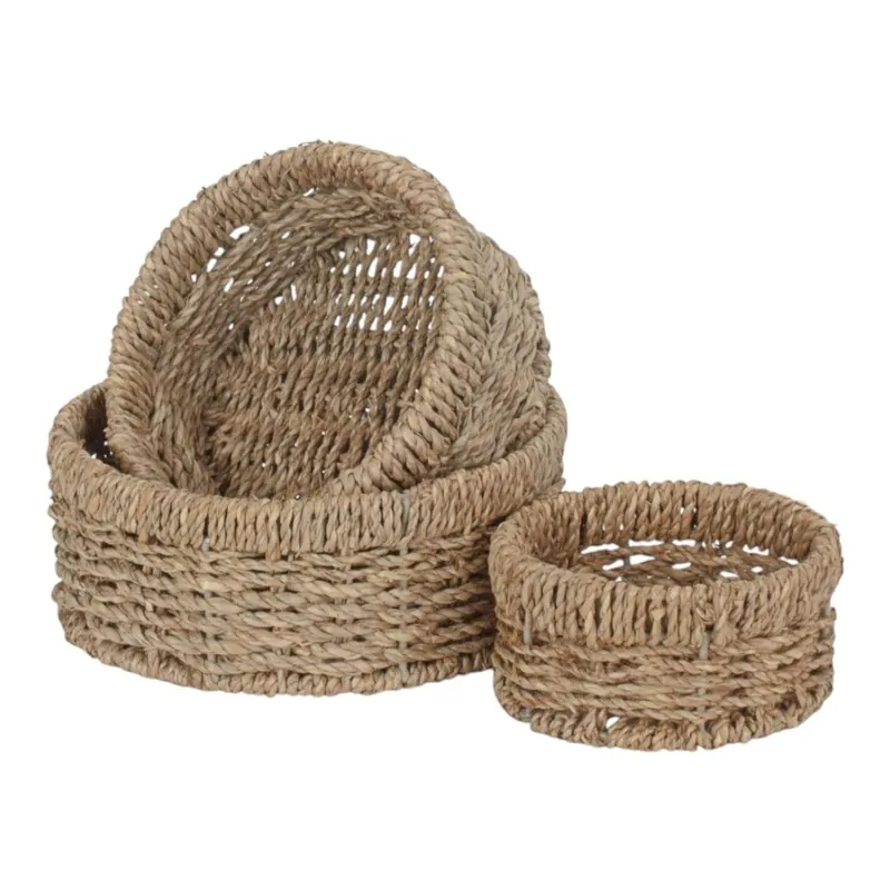 Set of 3 Round Seagrass Trays - Red Hamper