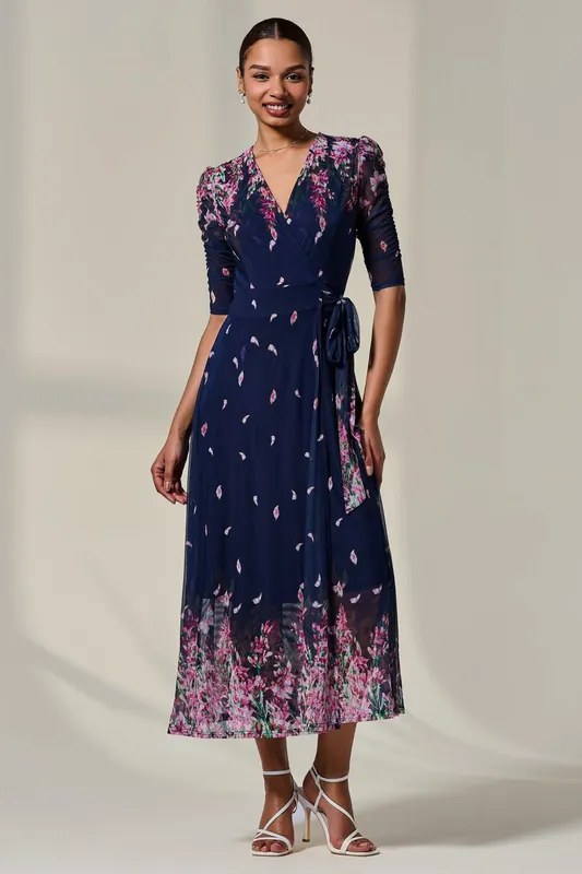 Half Sleeve Floral Wrap Dress - Jolie Moi