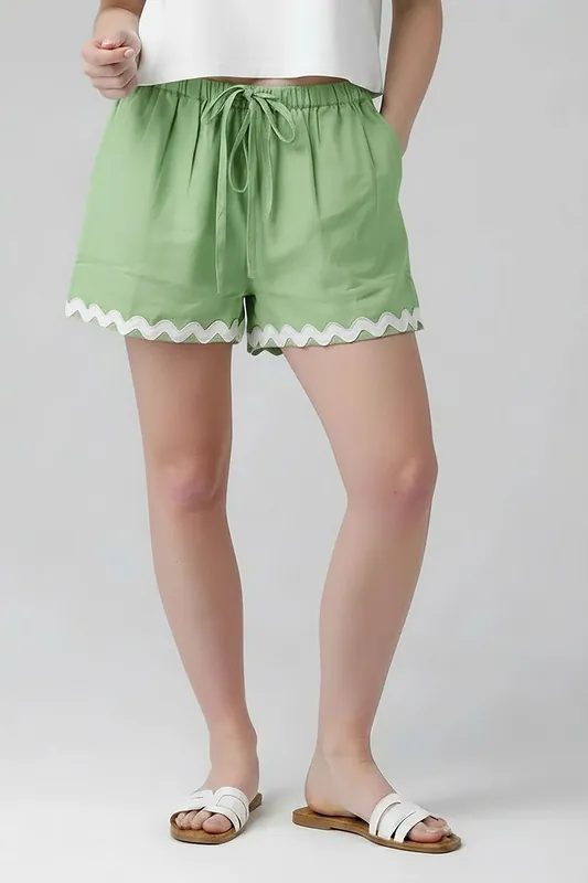 Cotton Linen Zig Zag Hem Shorts - Wednesday's Girl