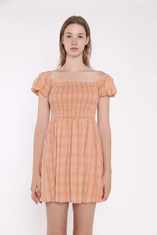 Smocked Puff Sleeve Mini Dress - Shnoo