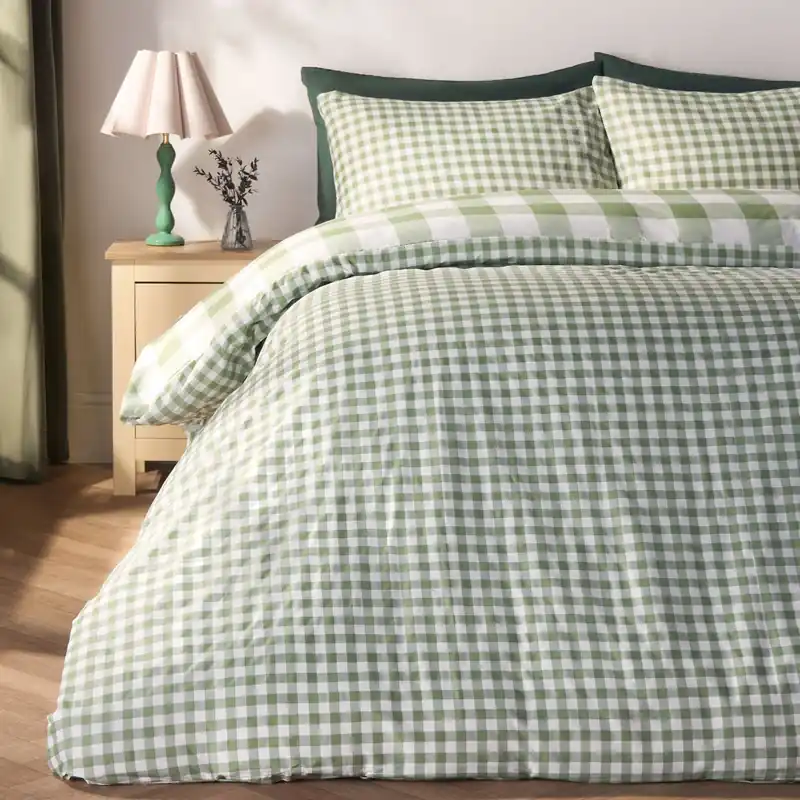 Gingham Reversible Bedding Set Duvet Cover with Pillowcase - OHS
