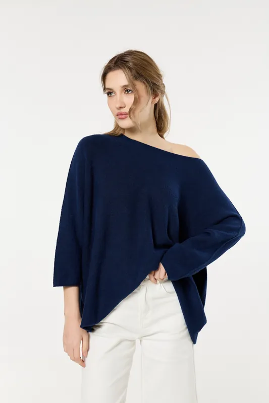 Navy Off Shoulder Relaxed Knit Jumper - Liquorish