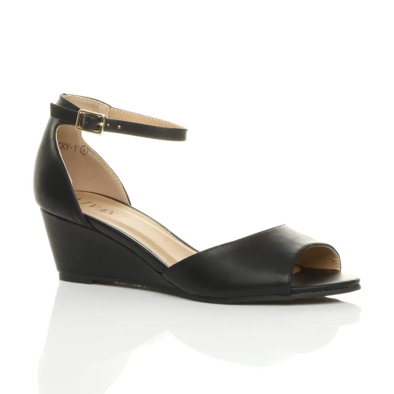 Mid Wedge Heel Ankle Strap Sandals - AJVANI