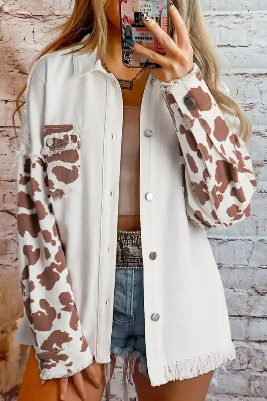 Cow Print Denim Jacket - Everyday The Label