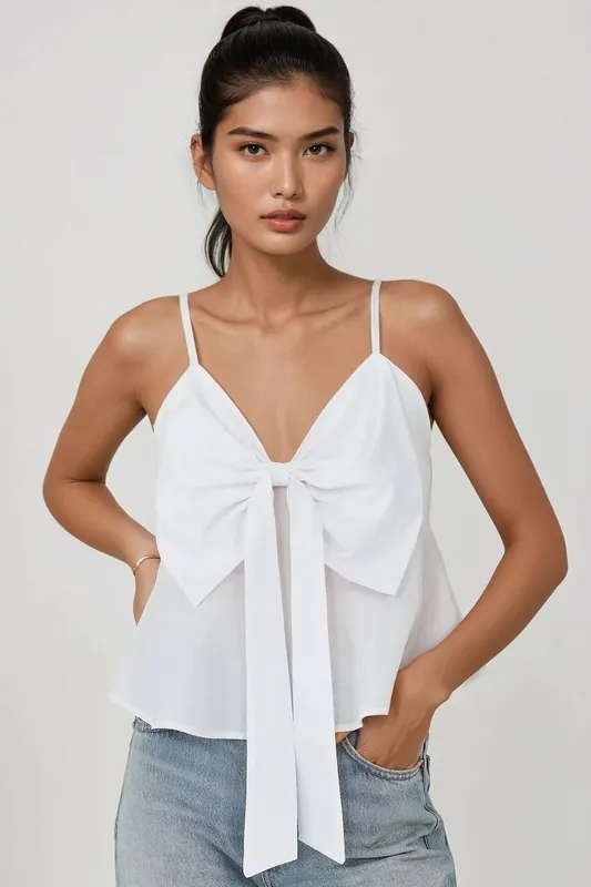 V-Neck Soft Touch Blouse with Bow Detail