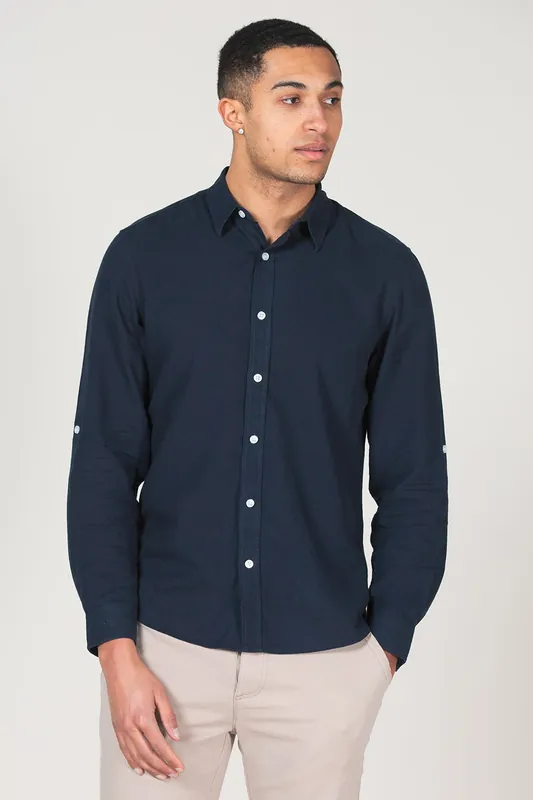 Linen Blend Long Sleeve Button-Up Shirt