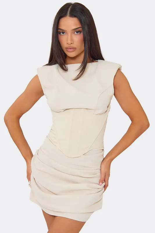 Sleeveless Shoulder Pads Mini Dress - EGO