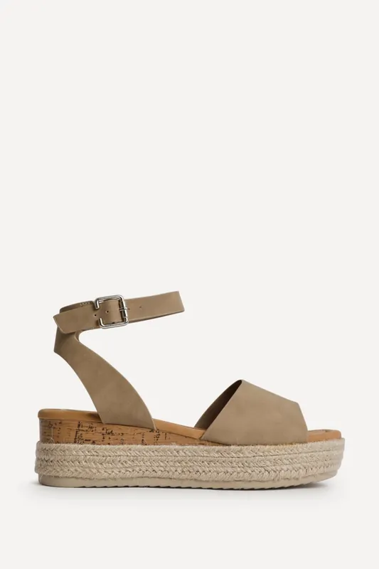 Nirvana Taupe Nubuck Flatform Sandals - Linzi