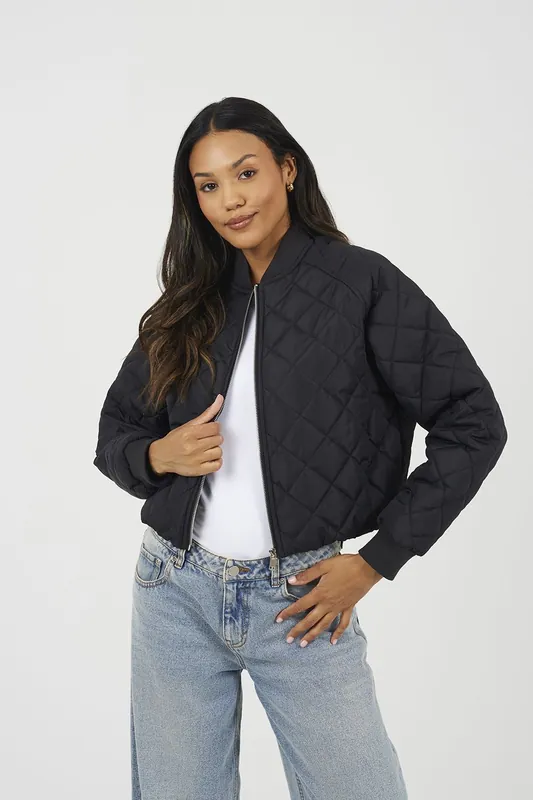 Diamond Quilted Bomber Jacket - Brave Soul