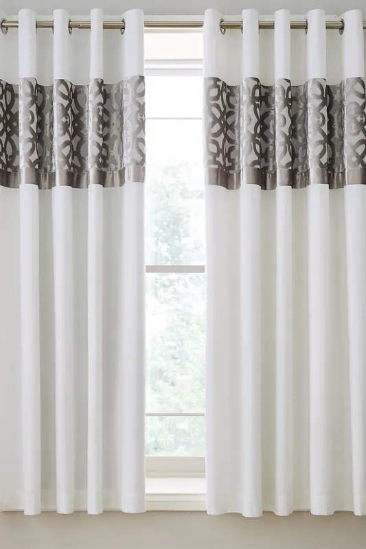 'Lattice Cut Velvet' Lined Eyelet Curtains - Catherine Lansfield