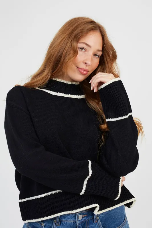 Turtleneck Knitted Jumper with Contrast Trim - Brave Soul