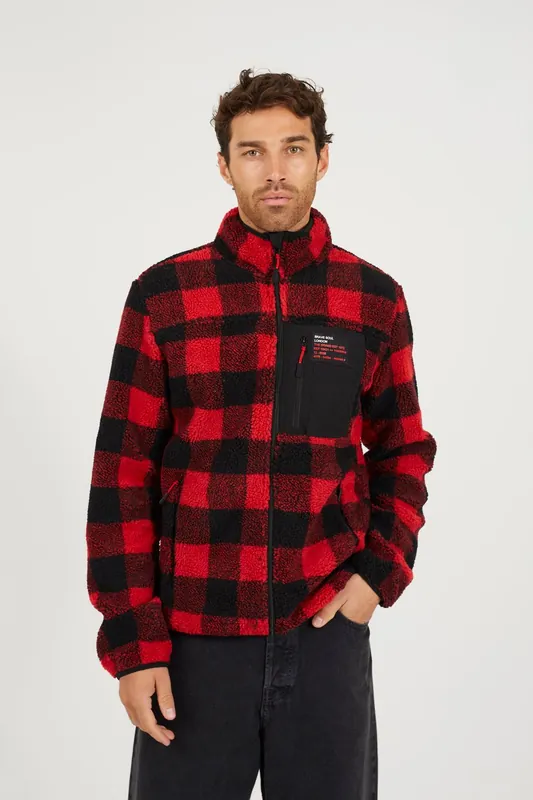 Check Zip Through Borg Fleece - Brave Soul