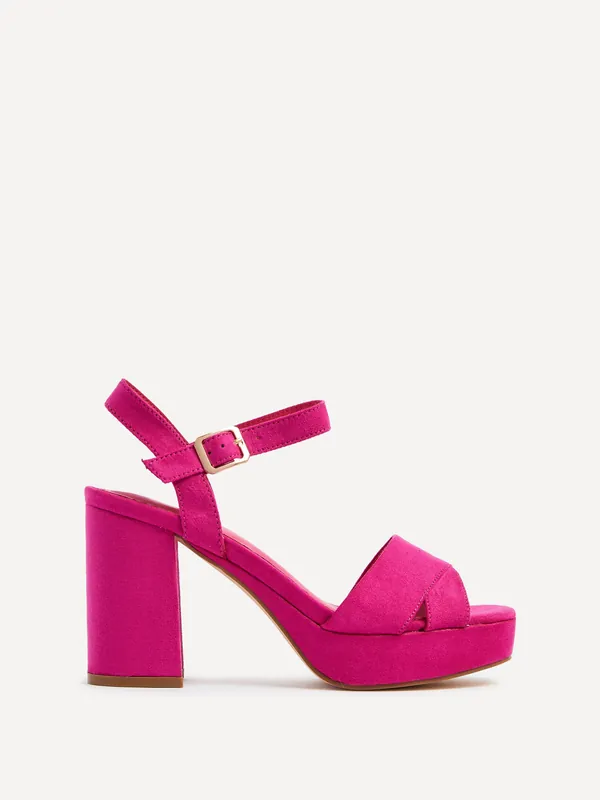 Verony Fuchsia Faux Suede Platform Block Heel - Linzi