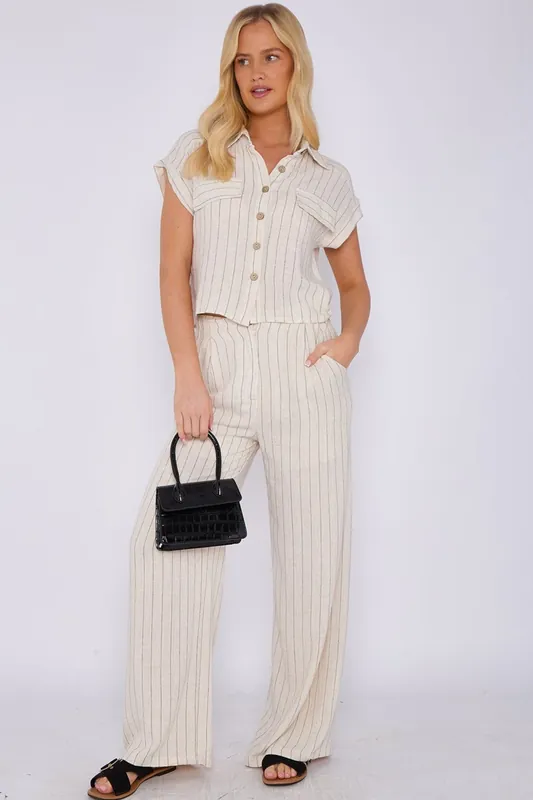 Stone Striped Cotton Linen Shirt and Trousers set - Love Sunshine