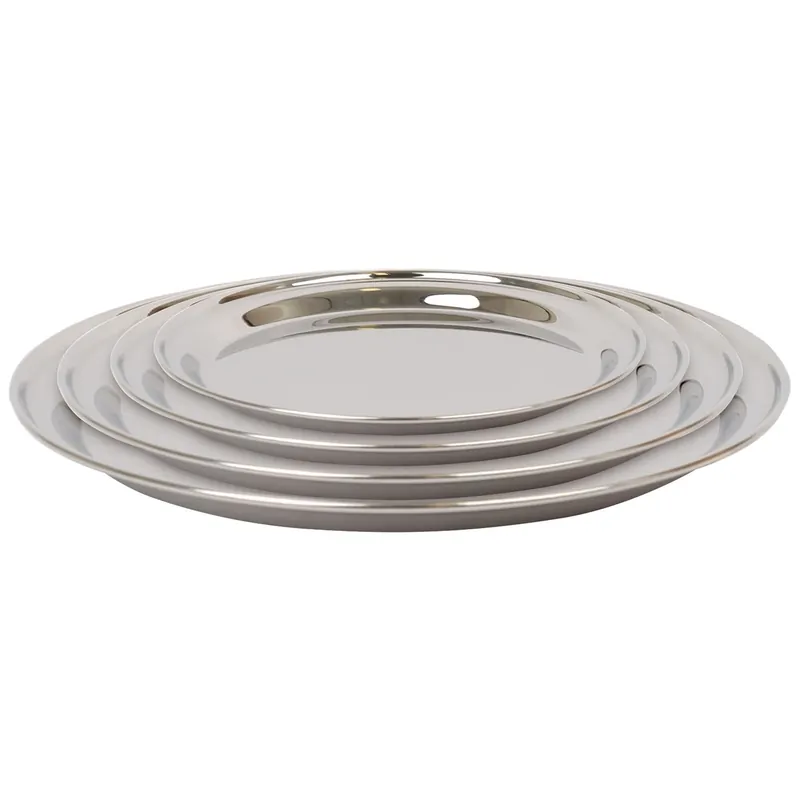 Round Stainless Steel Serving Tray Set - 4pc - 25.5cm-40.5cm