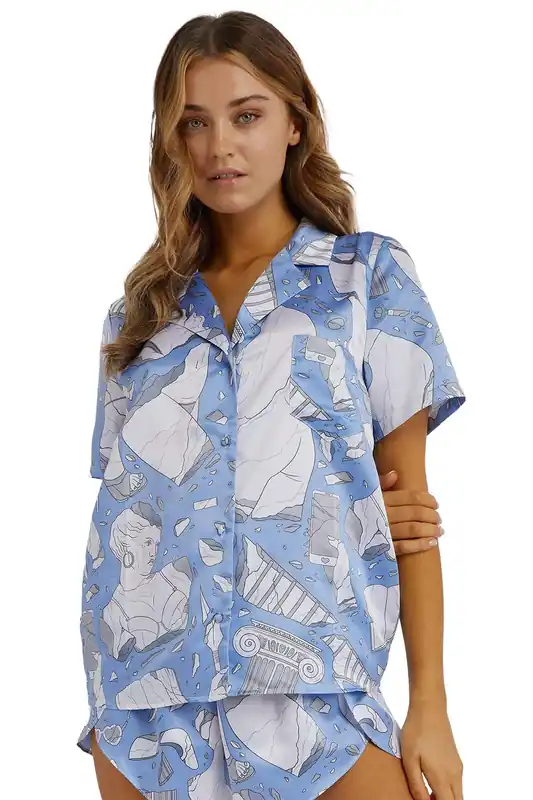 Logan Spector Blue Statue Satin 'Shirt' - Playful Promises