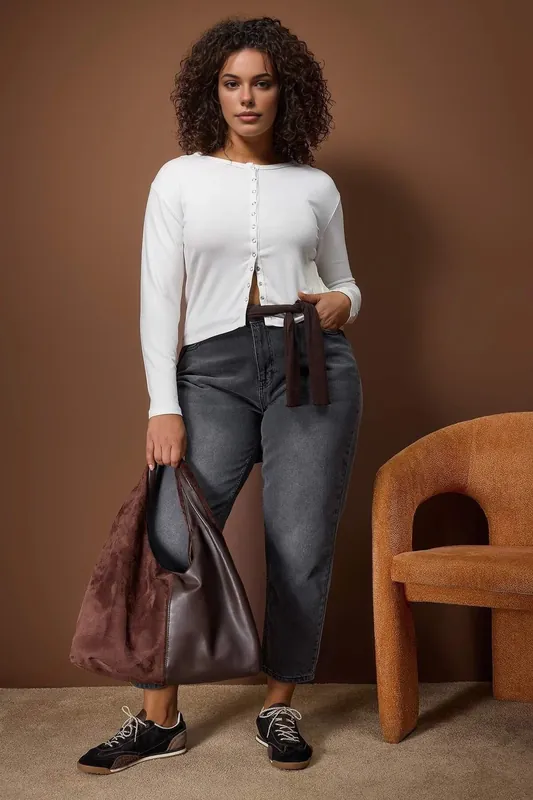 Button Detail Ribbed Long Sleeve Fitted Top - WOVCOR