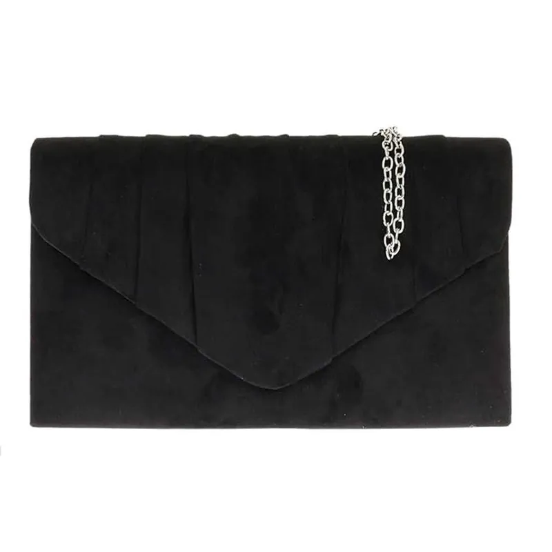 Elegant Faux Suede Pleated V Shape Evening Clutch Bag - Kitise