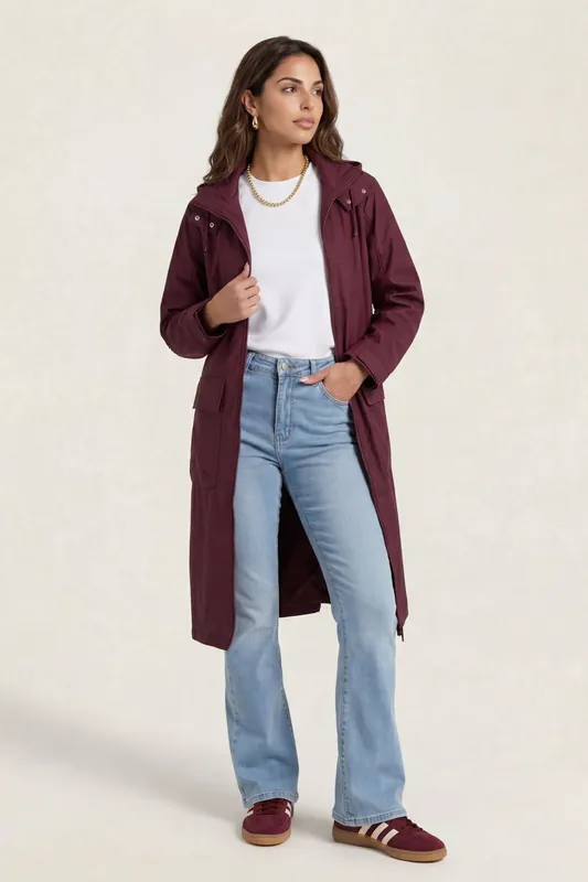 Rubberised Raincoat Burgundy - Urban Bliss