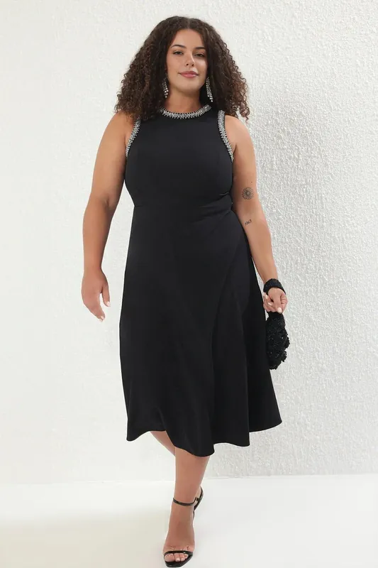 Embellished High Neck Sleeveless Midi Dress - WOVCOR