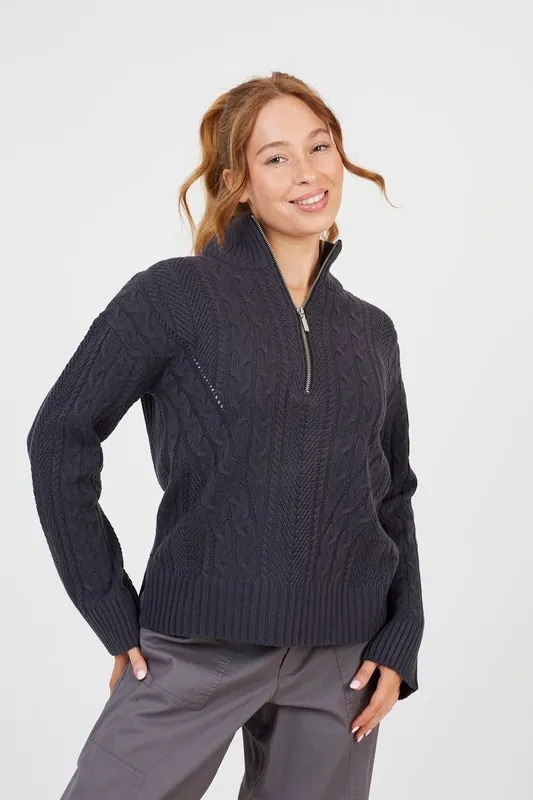 Half Zip Cable Knit Jumper - Brave Soul