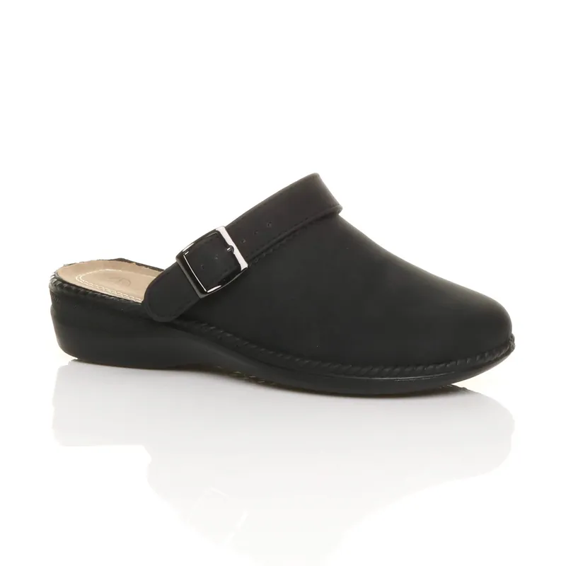 Low Wedge Heel Slingback Clogs Faux Leather Mules - AJVANI