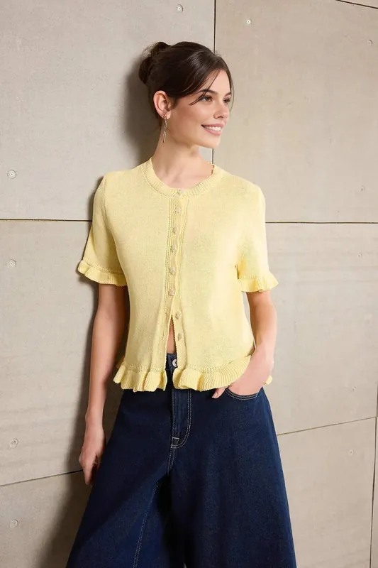 Flower Button Detail Crew Neck Knit Blouse - WOVCOR