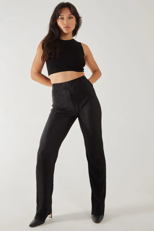 Plisse Flared Trousers - Pink Vanilla