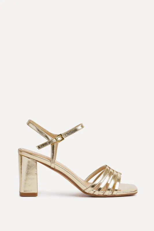 Annie Gold Faux Leather Strappy Block Heel - Linzi