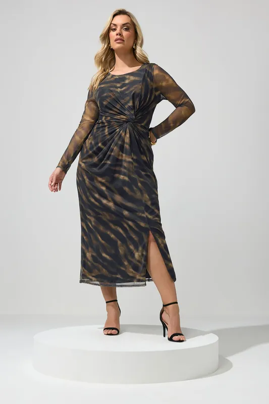 Zebra Mesh Side Knot Midi Dress - Yours