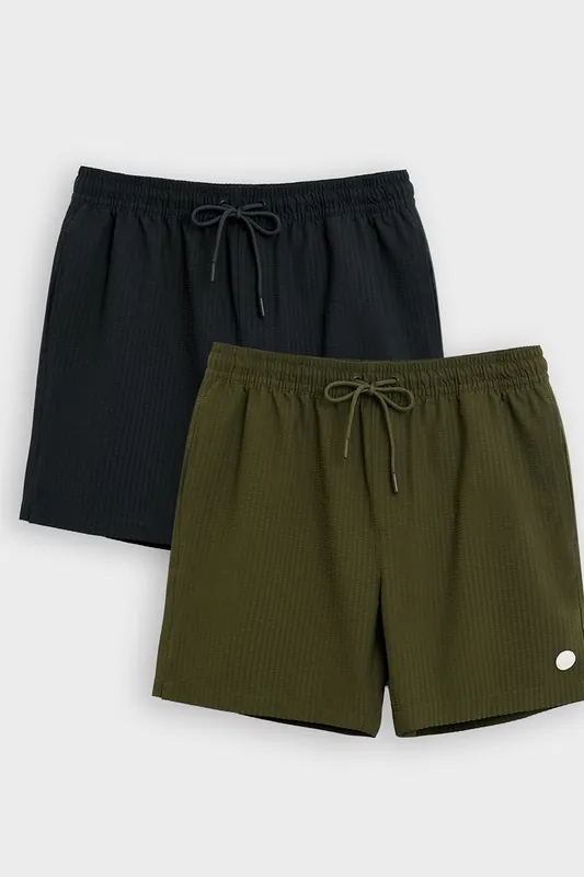 2-Pack Stripe Seersucker Swim Shorts
