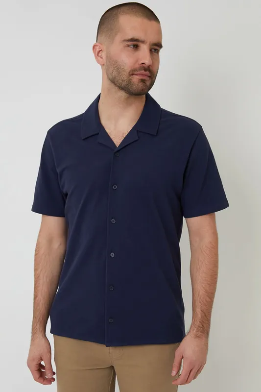 Cotton Pique Revere Collar Short Sleeve Shirt - Threadbare