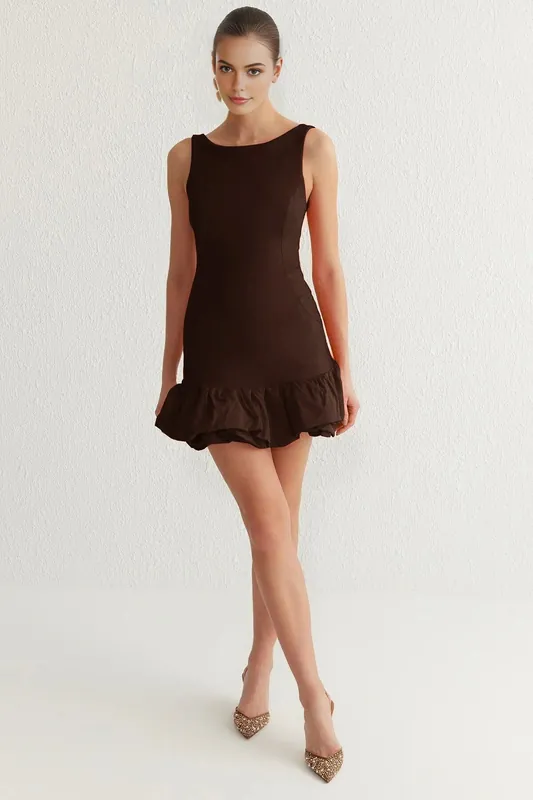 Balloon Hem Mini Woven Dress with Inner Shorts Lining - WOVCOR