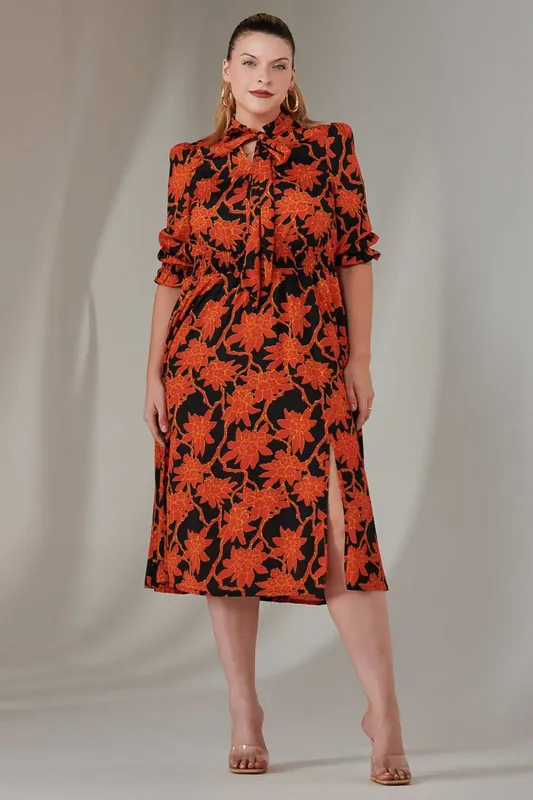 Print Tie Neck Dress - Jolie Moi