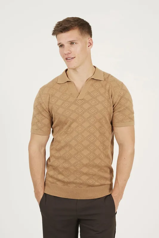 Open Collar Knitted Polo Shirt - Brave Soul