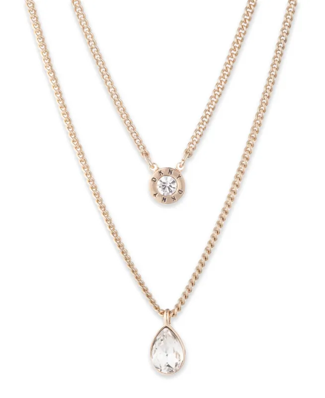 Logo Crystal Double Drop Pendant - Gold and Crystal