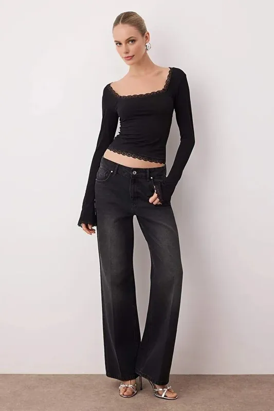 Square Neck Lace Trim Party Blouse - WOVCOR