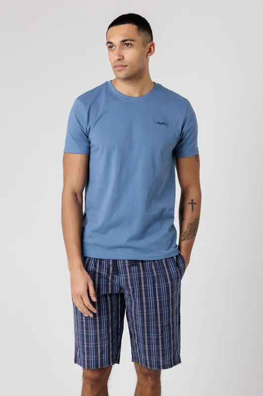 Crew Neck T-Shirt and Checked Shorts Pyjama Set
