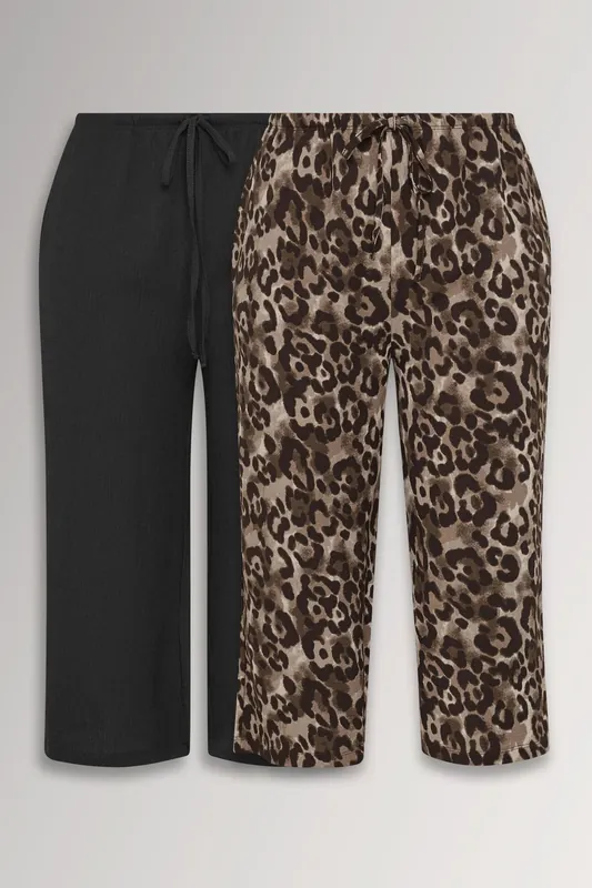 2 Pack Leopard Textured Culottes - Yours