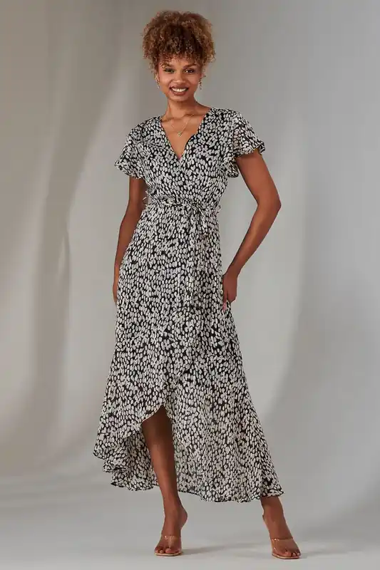 Chiffon Print Frill Dip Hem Maxi Dress - Jolie Moi